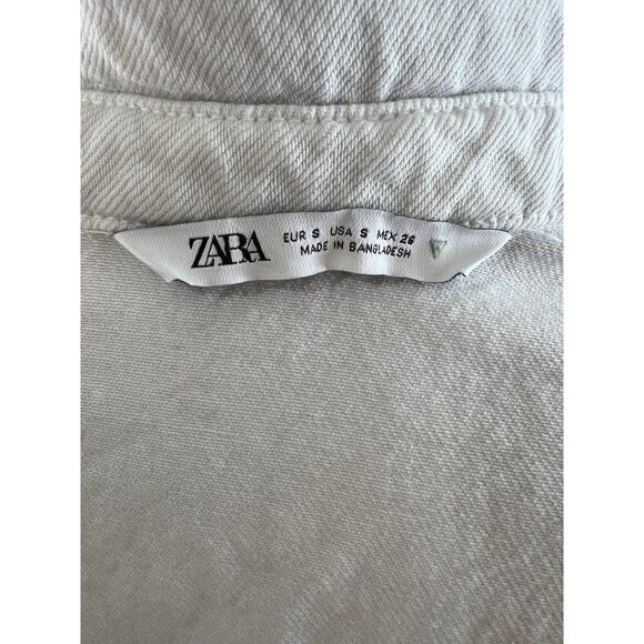 ZARA Women's Off White Denim Button Classic Trucker Jacket Long Sleeve S Small - Picture 6 of 7